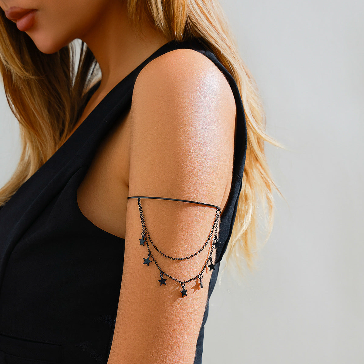 Sweet and Cool Gothic Cross Crystal Chain Multi layer Open Arm Bracelet Hand Ornament Leg Chain - Korvel