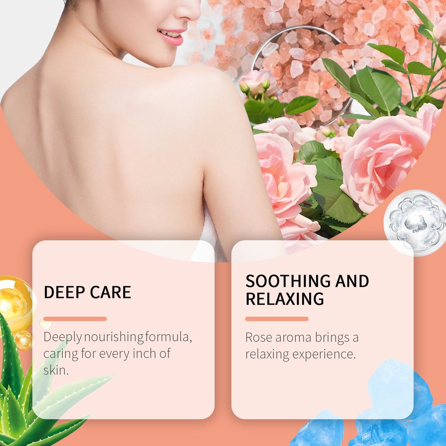 Rose Bath Mineral Salt, Bathe Skin, Clean Surface Scales, Moisturize Skin Care - Korvel