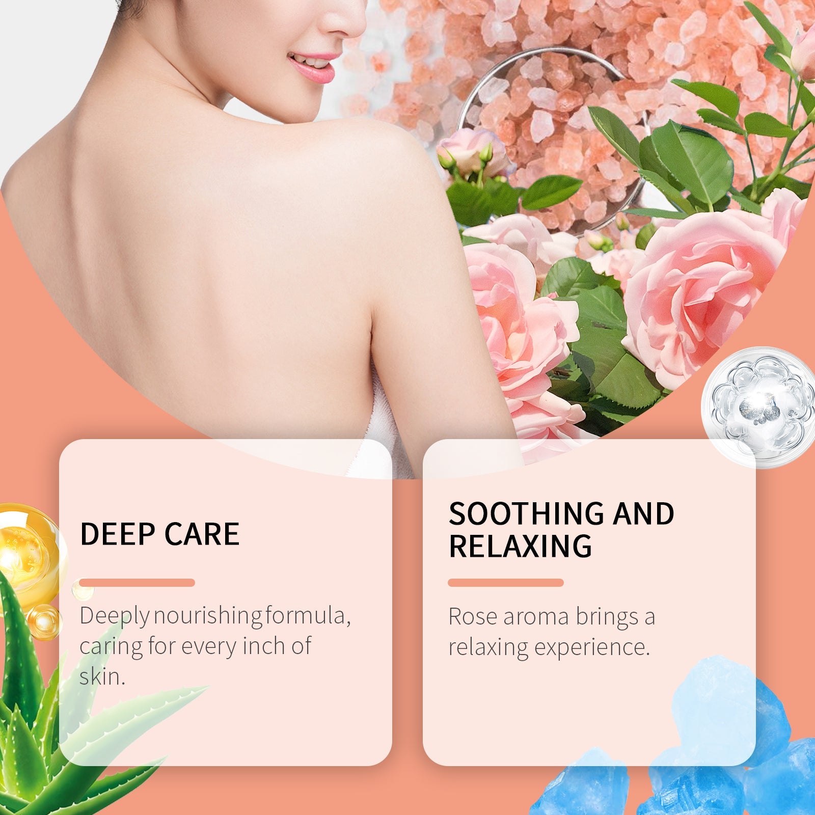 Rose Bath Mineral Salt, Bathe Skin, Clean Surface Scales, Moisturize Skin Care - Korvel