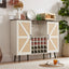 White Faux Rattan Barn Door Wine Cabinet with Wine Rack and Wine Glass Rack, Double Door Design with Removable Shelves - Korvel