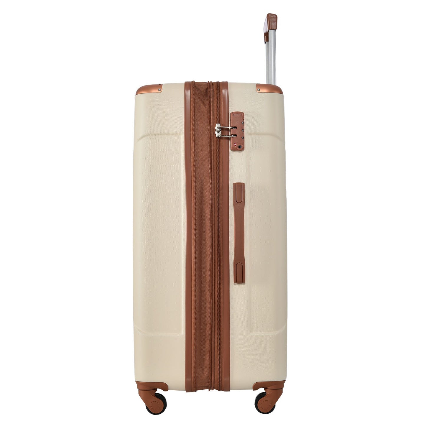 Hardshell Luggage Sets 3 Pcs Spinner Suitcase with TSA Lock Lightweight 20''24''28'' Brown white + ABS - Korvel
