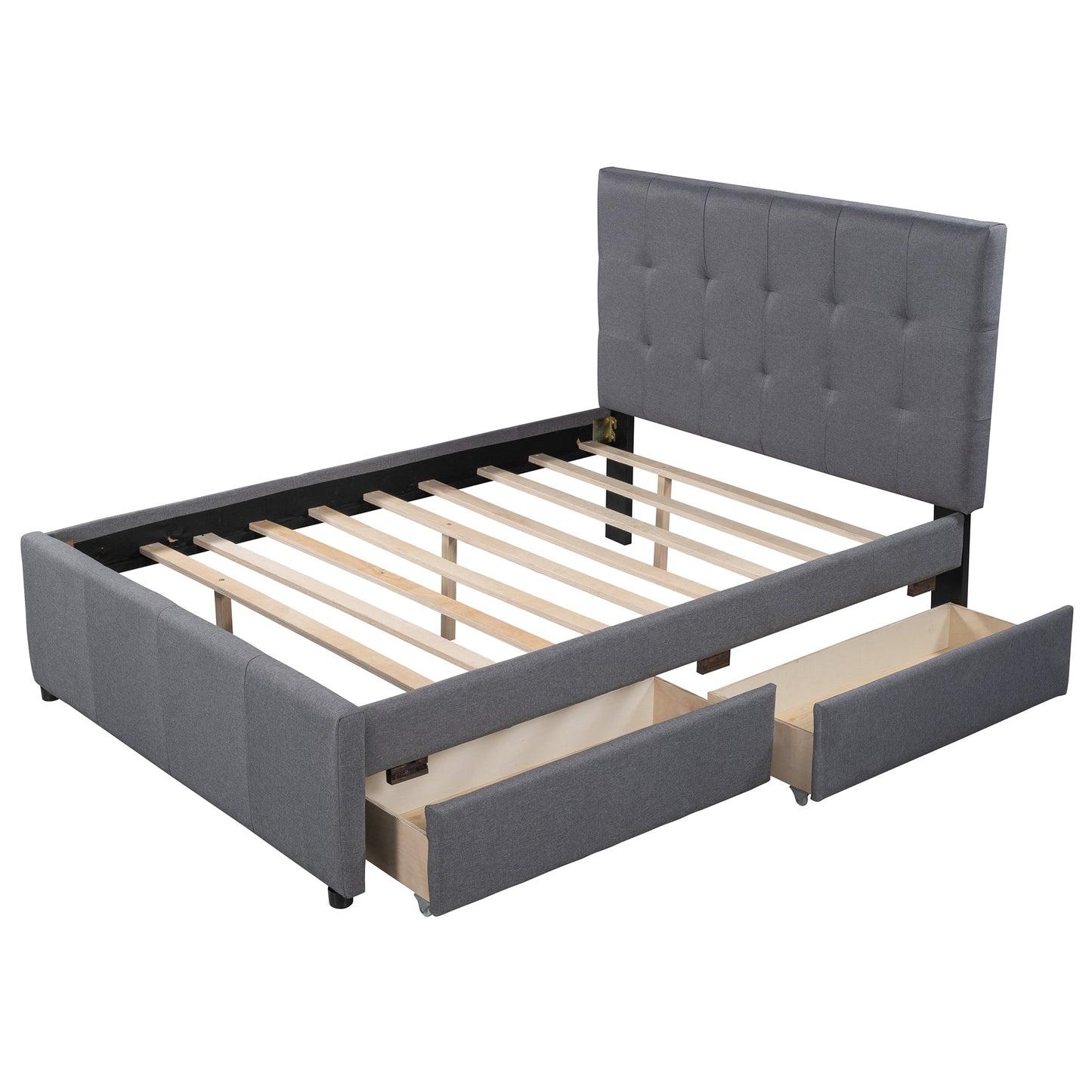 Linen Upholstered Platform Bed With Headboard and Two Drawers Full - Korvel