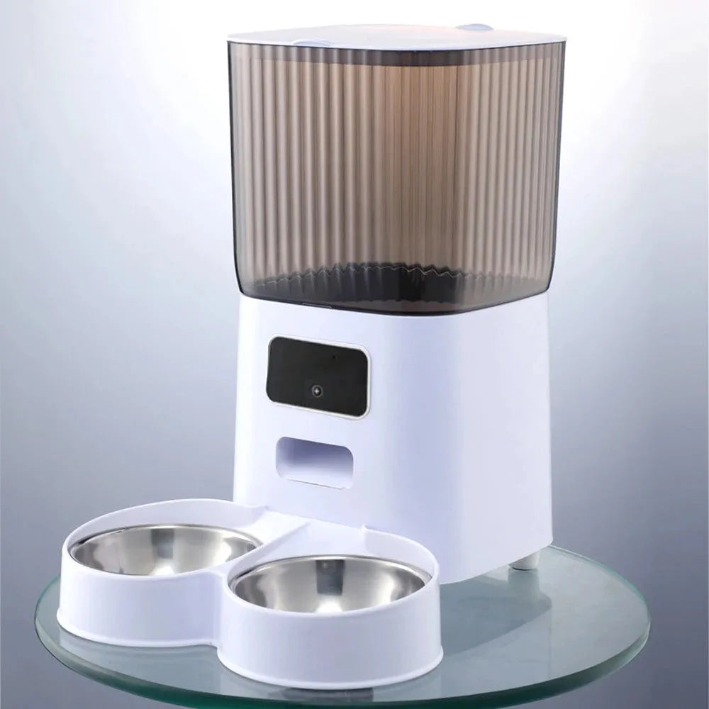 5L Double Bowls Smart Automatic Cat Feeder With Camera Cat Dry Food Video Dispenser Pet Smart Voice Recorder Auto Feeder For Dog - Korvel