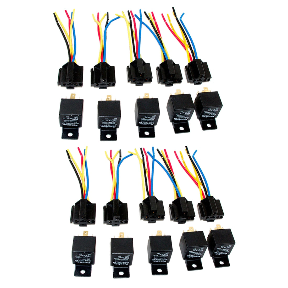 Lot10 New 12 Volt 40 Amp SPDT Automotive Relay with Wires & Harness Socket - Korvel