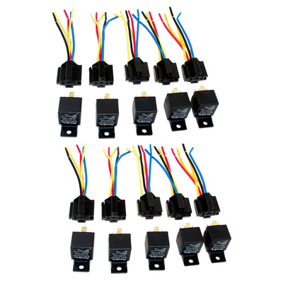 Lot10 New 12 Volt 40 Amp SPDT Automotive Relay with Wires & Harness Socket - Korvel