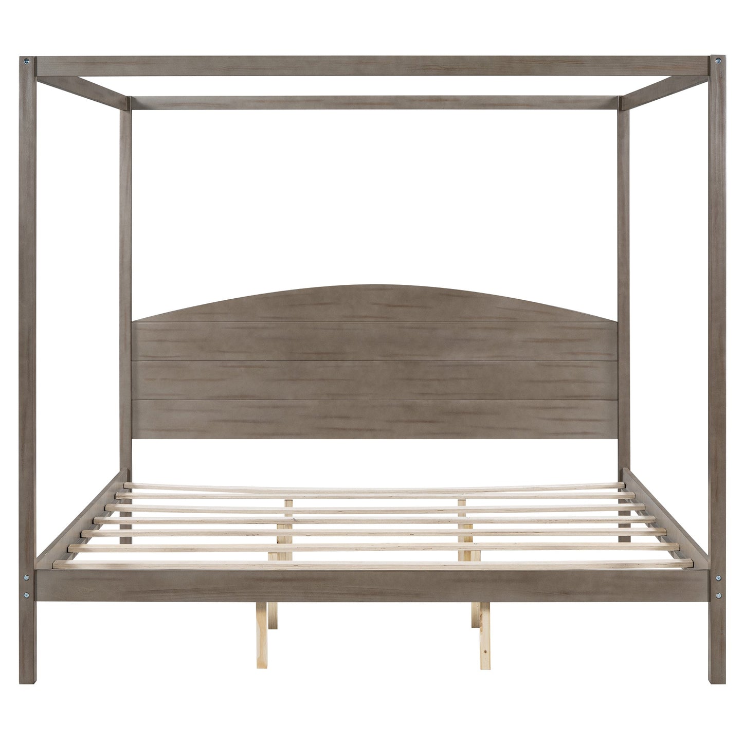 King Size Canopy Platform Bed with Headboard and Support Legs, Brown Wash - Korvel