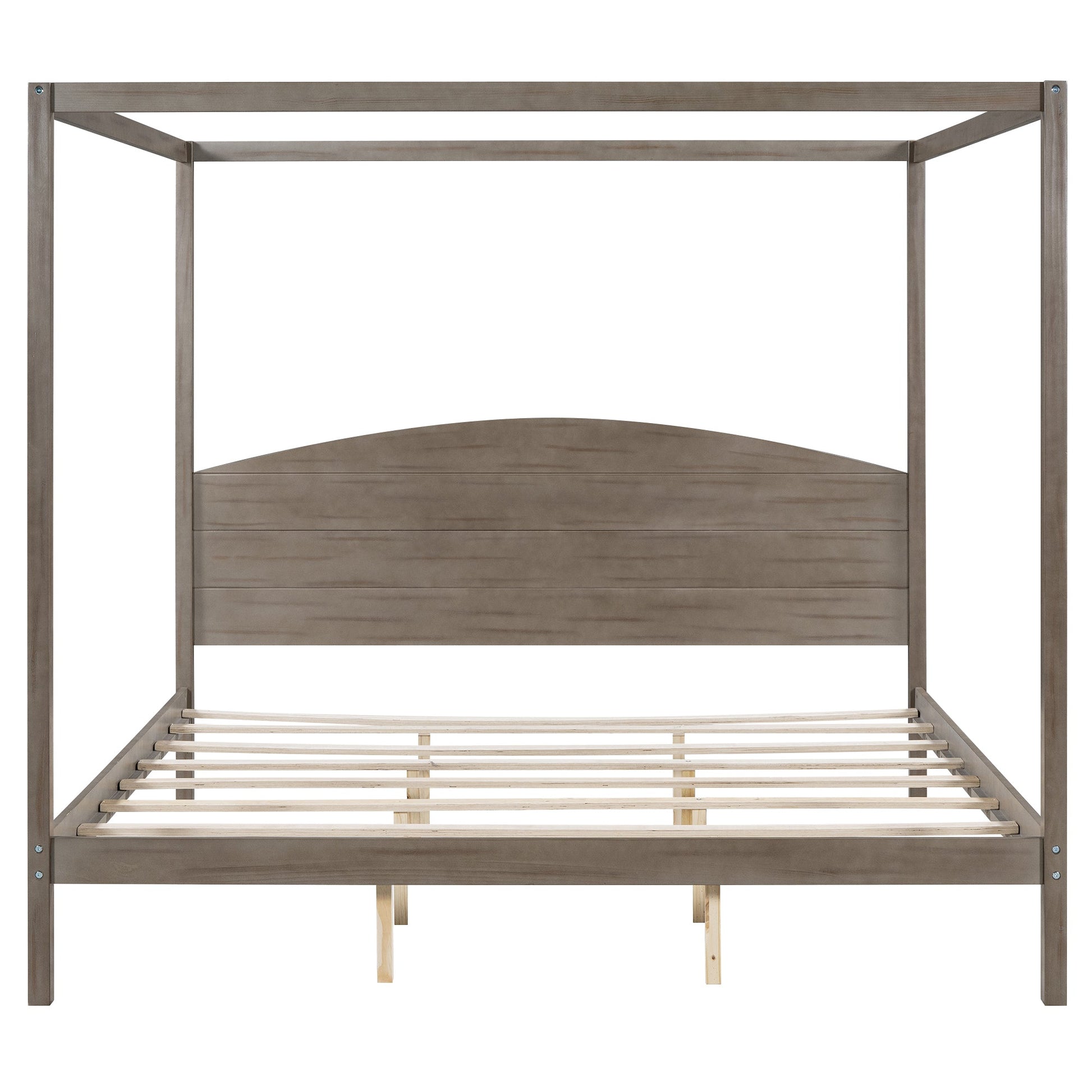 King Size Canopy Platform Bed with Headboard and Support Legs, Brown Wash - Korvel