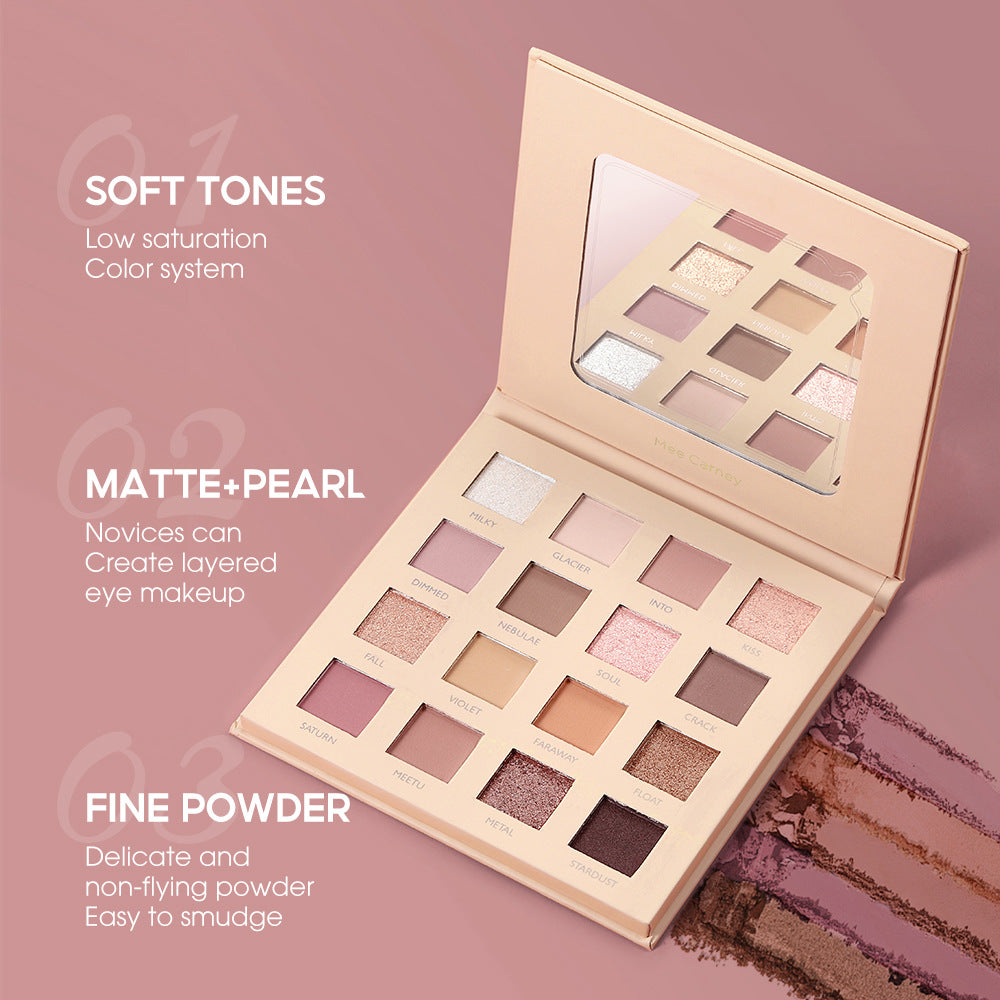 Mee Carney Beauty Makeup 16 Color Eye Shadow Plate Ins Matte Pearl Glitter Pink Earth Color Eye Shadow Plate MC12 - Korvel
