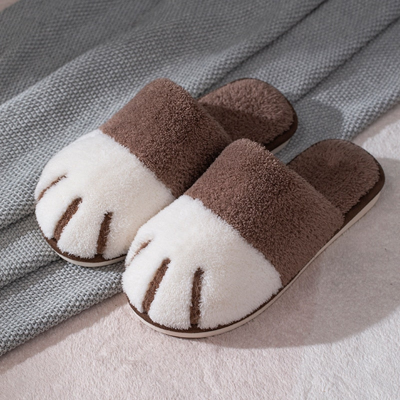 Winter House Warm Fur Slipers For Women Cute Cat paw Designer Bedroom Warm Plush Shoes Non-slip Indoor Women Furry Slippers - Korvel