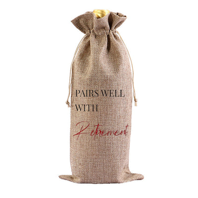 Red Wine Bag for Retirement Celebration: Party Wine Packaging Bag, Imitation Linen Drawstring Pouch, Gift Bag - Korvel