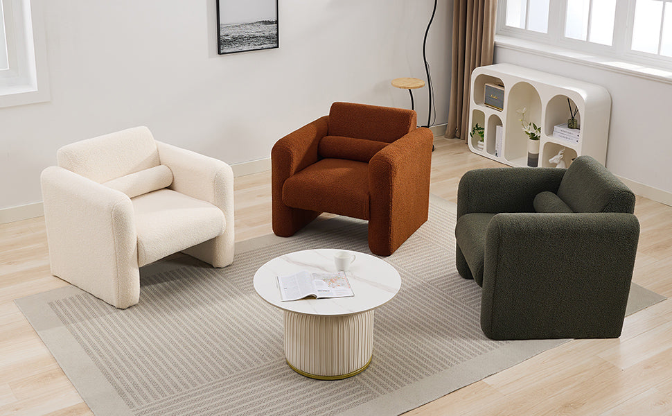Modern style chair with sheepskin Sherpa fabric soft cushion, comfortable armchair, soft with backrest and pillow, seaweed green - Korvel