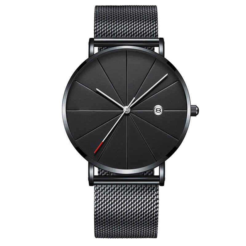 Simple Men's Watch Stainless Steel Mesh Band Watches Classic Quartz Date Wristwatch Casual Luxury Masculino Relogios - Korvel