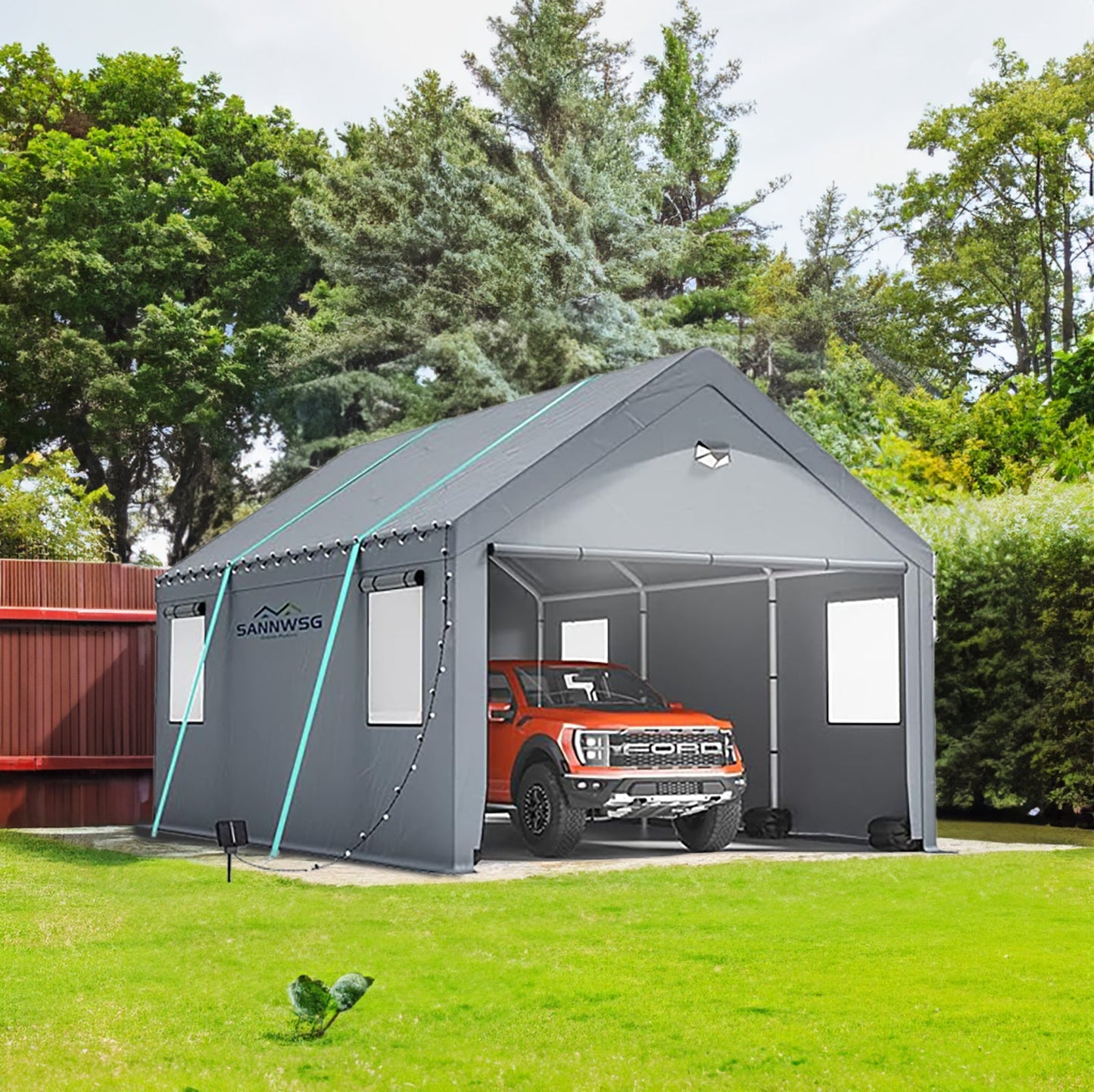 Carport portátil resistente de 10x20 con ventanas enrollables