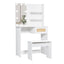 Vanity Desk Set Stool & Dressing Table with LED Lighting Mirror Drawer and Wood Cosmetic Table Chest of Drawers White Color - Korvel