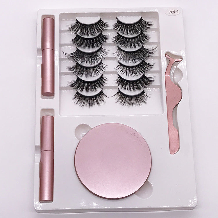 Eight Pairs Of Magnet False Eyelashes With Round Box Mirror Magnetic Iron-Absorbing Stone Eyelashes Magnetic Eyeliner Liquid Eyelashes - Korvel