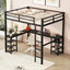 Cama loft de metal negro premium con escritorio y estantes