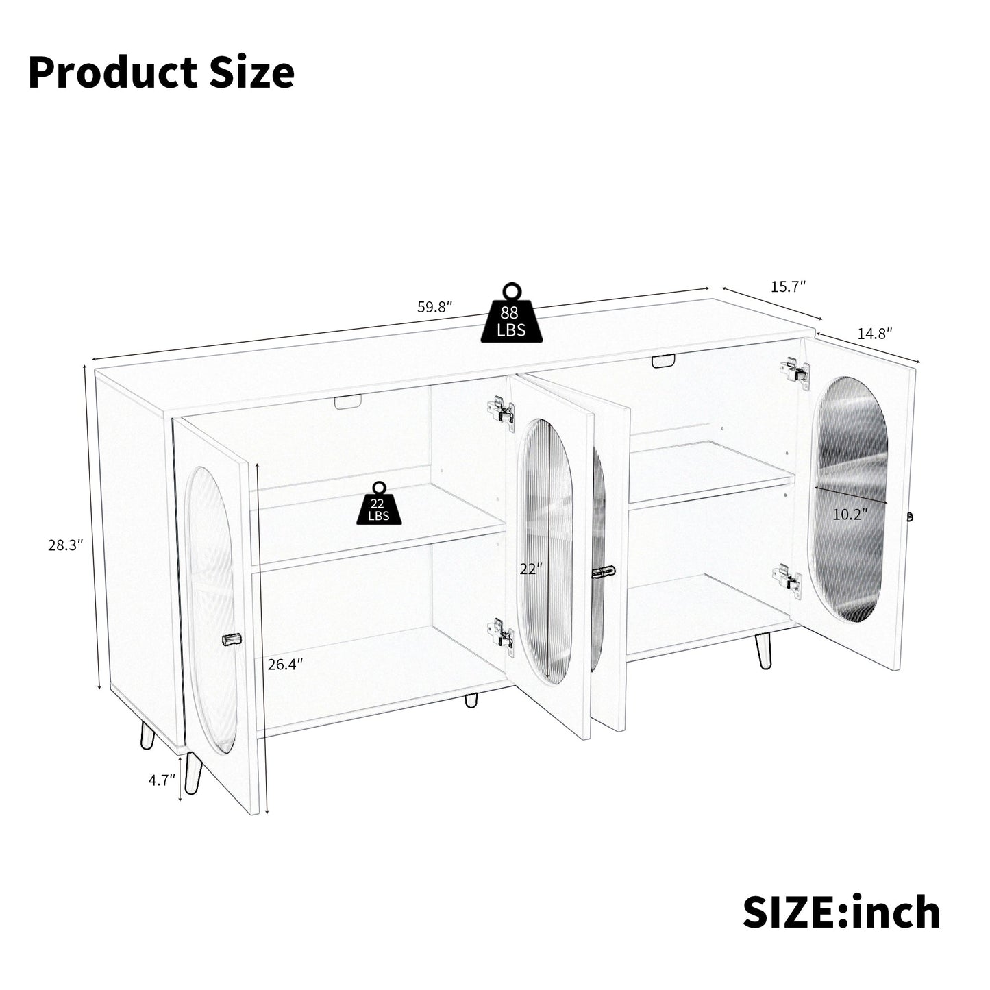 Buffet d'Accent Blanc Moderne avec Portes en Acrylique
