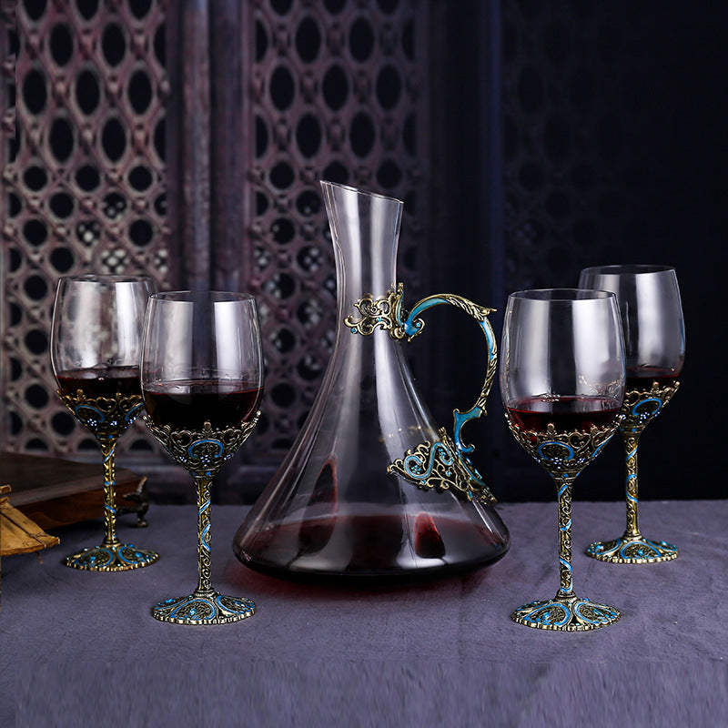 Enamel lead-free red wine cup crystal glass high footed cup decanter set - Korvel