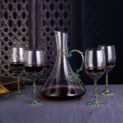 Enamel lead-free red wine cup crystal glass high footed cup decanter set - Korvel