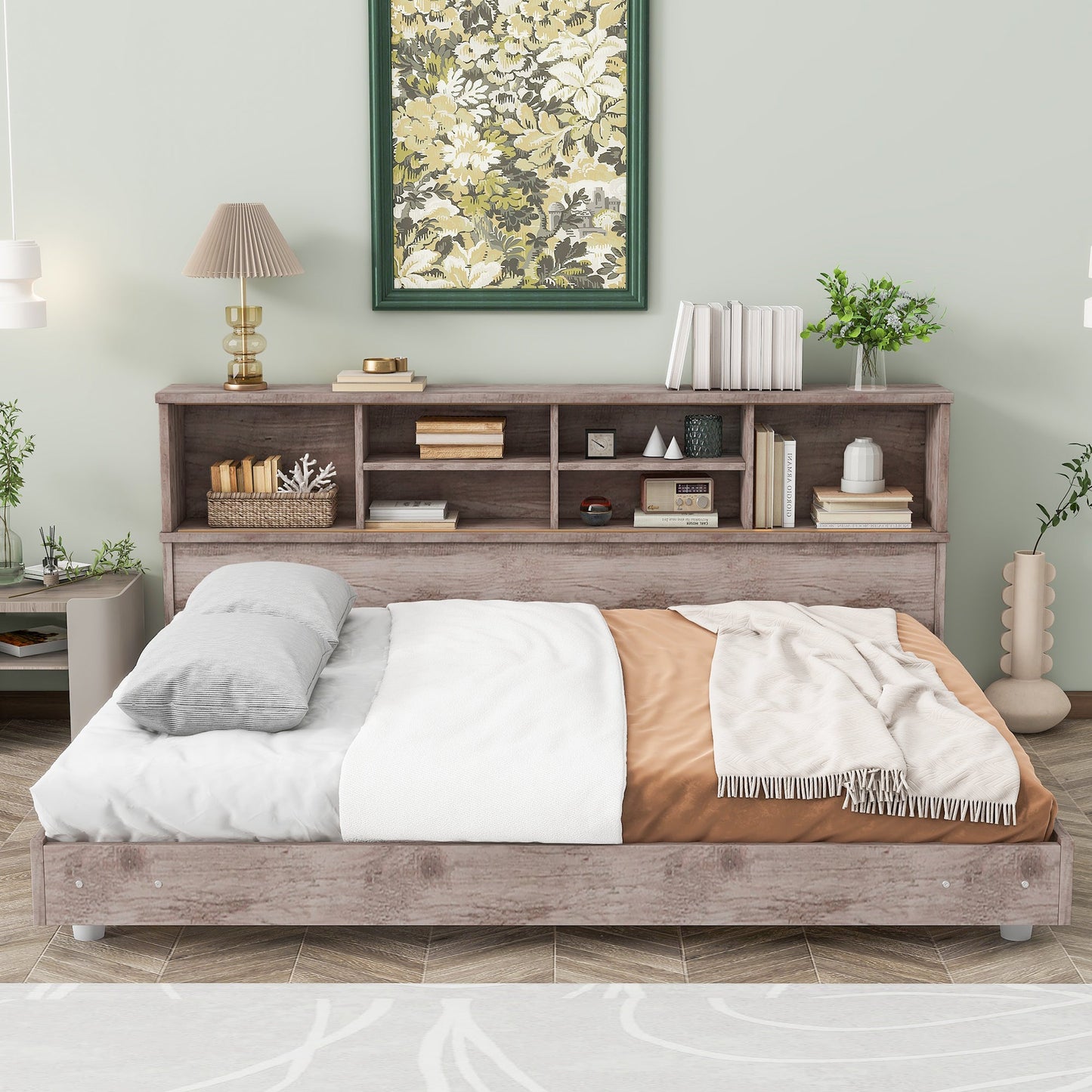 Full Size Daybed Frame with Storage Bookcases Wood Light Oak - Korvel
