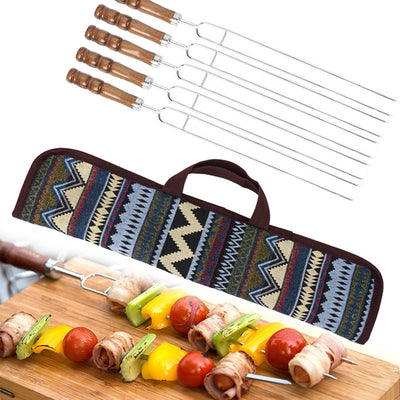 Outdoor Grill Grill Fork Wood Handle U Type Grill Pin Stainless Steel Grill Stick Wood Handle U Type Roast Pin Picnic Grill Meat - Korvel