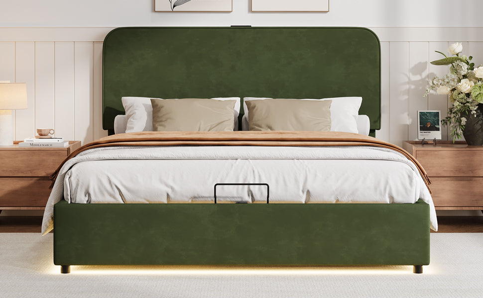 Hydraulic Storage Bed with RGB LED Lights and Bluetooth Speaker