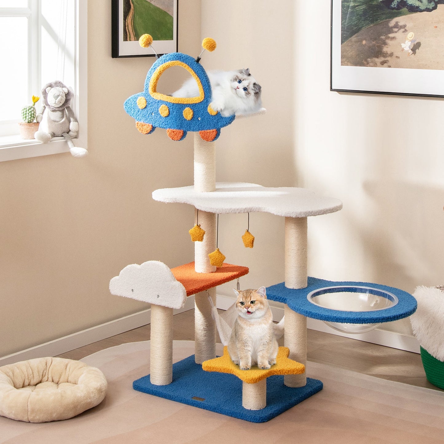 49-Inch Blue Cat Tree with UFO Perch and Scratching Posts