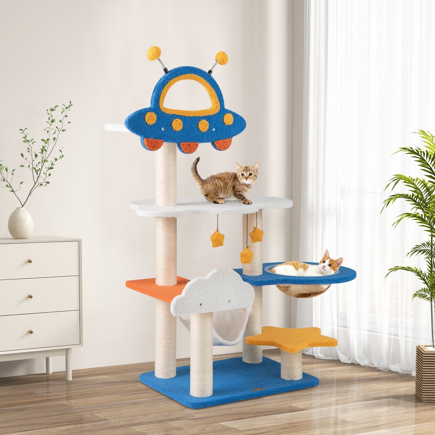 49-Inch Blue Cat Tree with UFO Perch and Scratching Posts