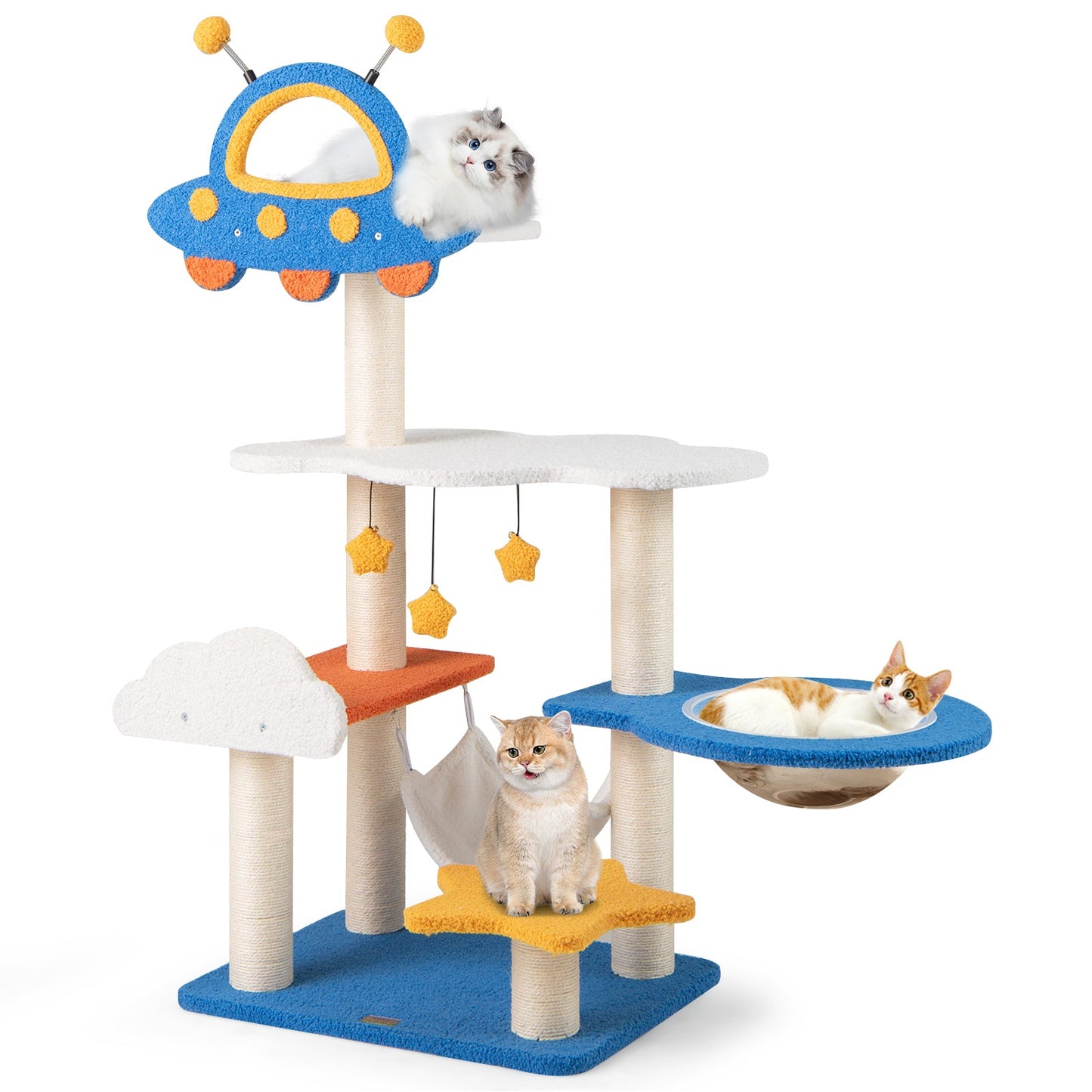 49-Inch Blue Cat Tree with UFO Perch and Scratching Posts