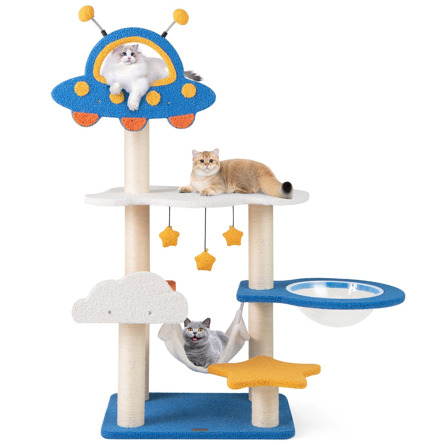 49-Inch Blue Cat Tree with UFO Perch and Scratching Posts