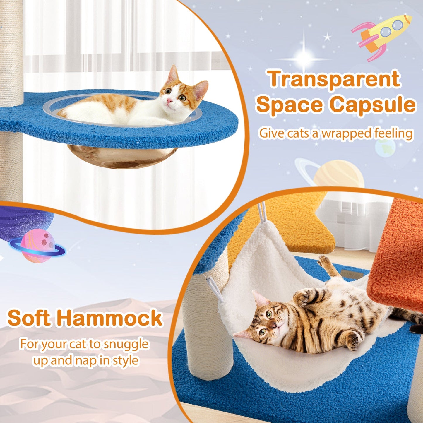 49-Inch Blue Cat Tree with UFO Perch and Scratching Posts