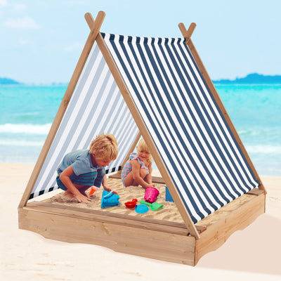 Kids Wooden Sandbox with Cover and Benches - 49 x 48 Inch