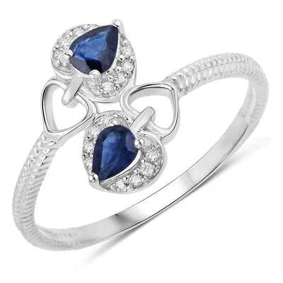 0.34 Carat Blue Sapphire & Diamond 14K White Gold Engagement Ring