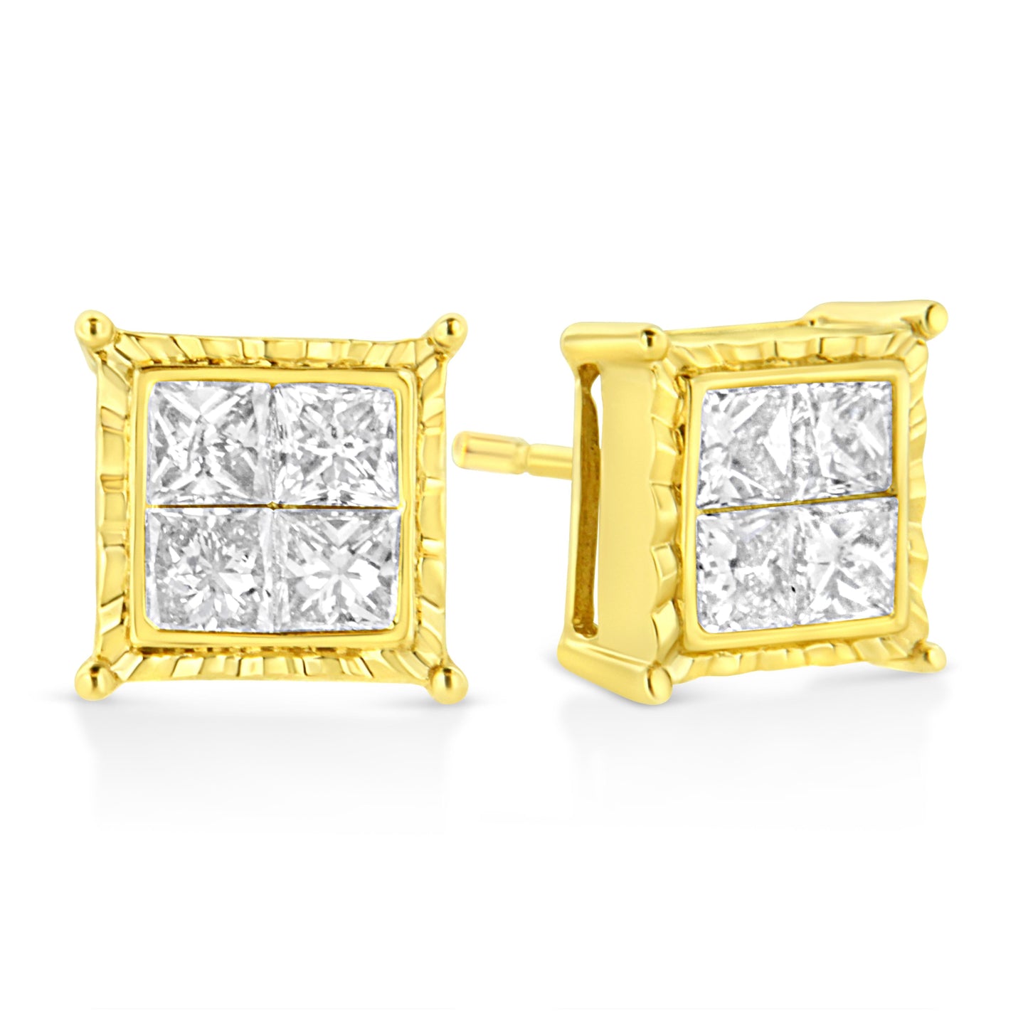 Pendientes de diamantes en corte princesa de oro amarillo de 14 quilates