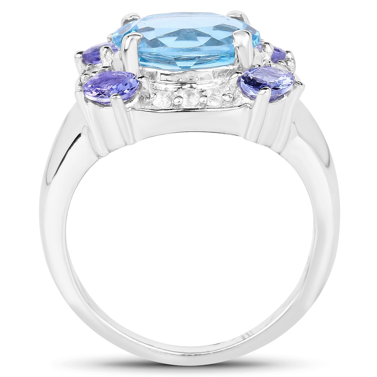 4.13 Carat Swiss Blue Topaz & Tanzanite Sterling Silver Ring