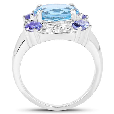 4.13 Carat Swiss Blue Topaz & Tanzanite Sterling Silver Ring
