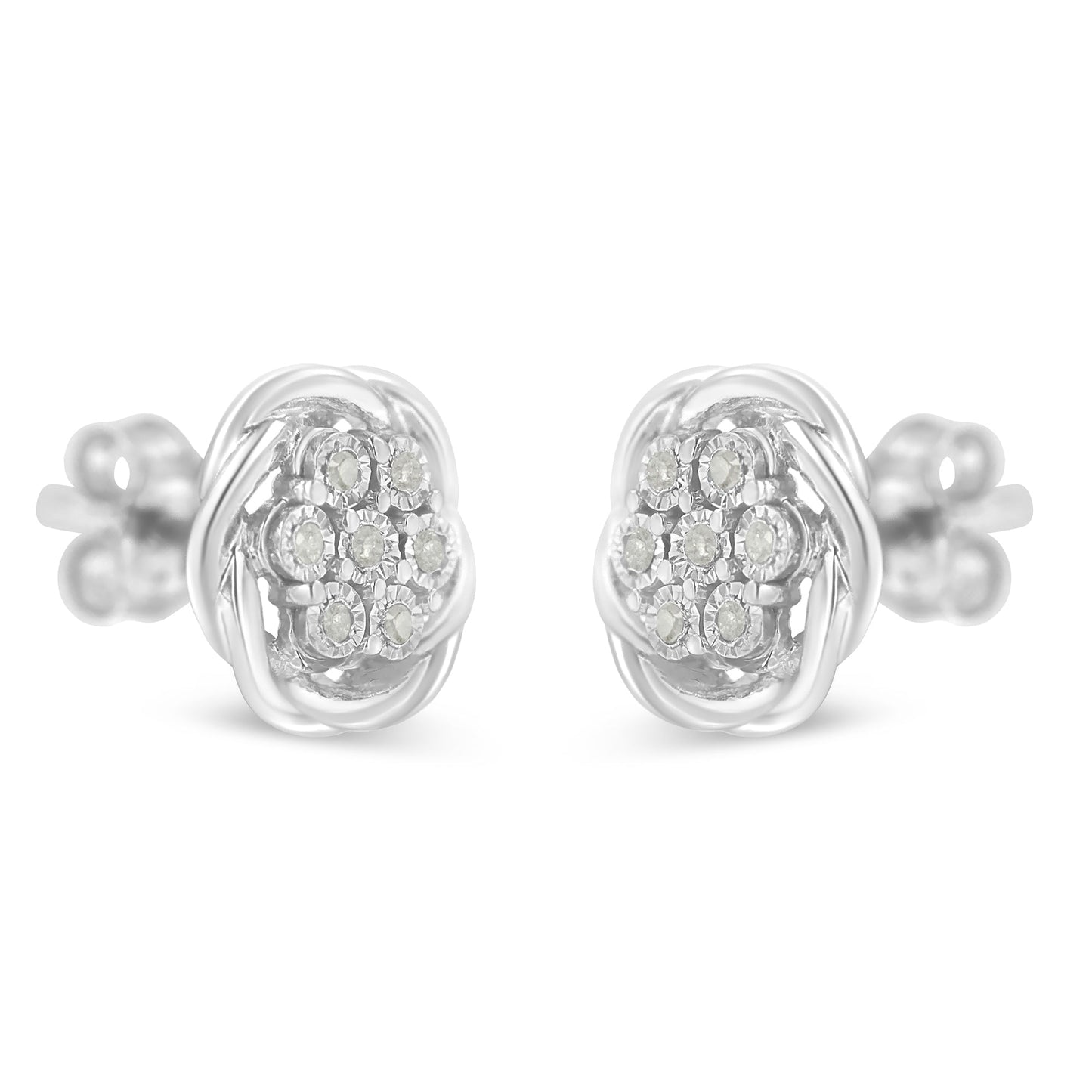Pendientes de Stud de Clúster de Diamantes en Plata de Ley