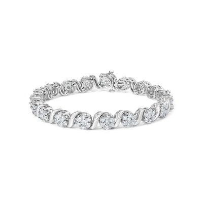 Pulsera de Clúster Floral de Diamantes de Oro Blanco de 14K - 7"