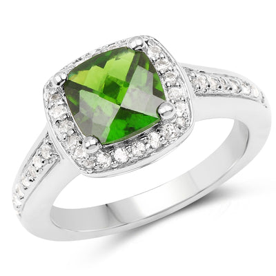 1.67 Carat Chrome Diopside & White Topaz Sterling Silver Ring