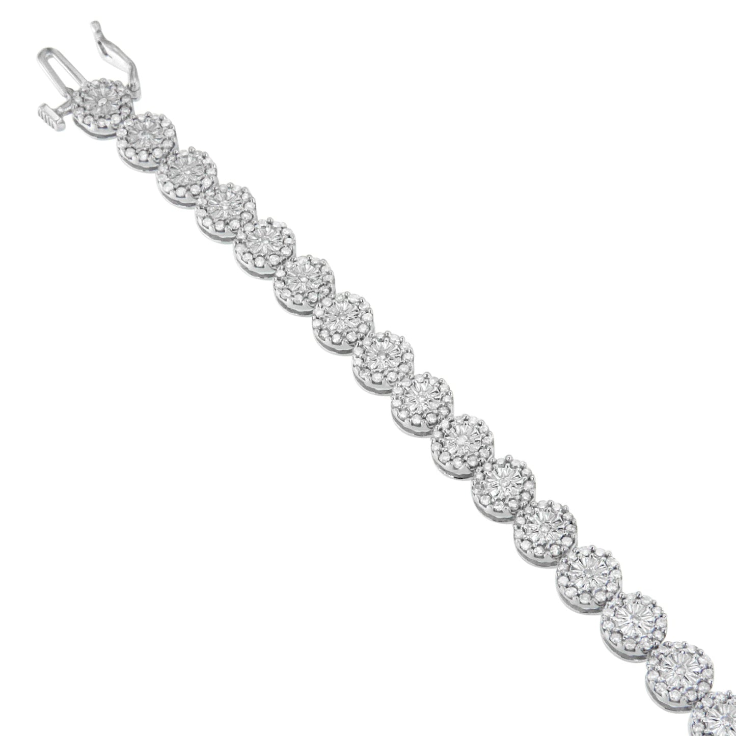 14K White Gold Diamond Halo Link Tennis Bracelet - 2.00 Cttw