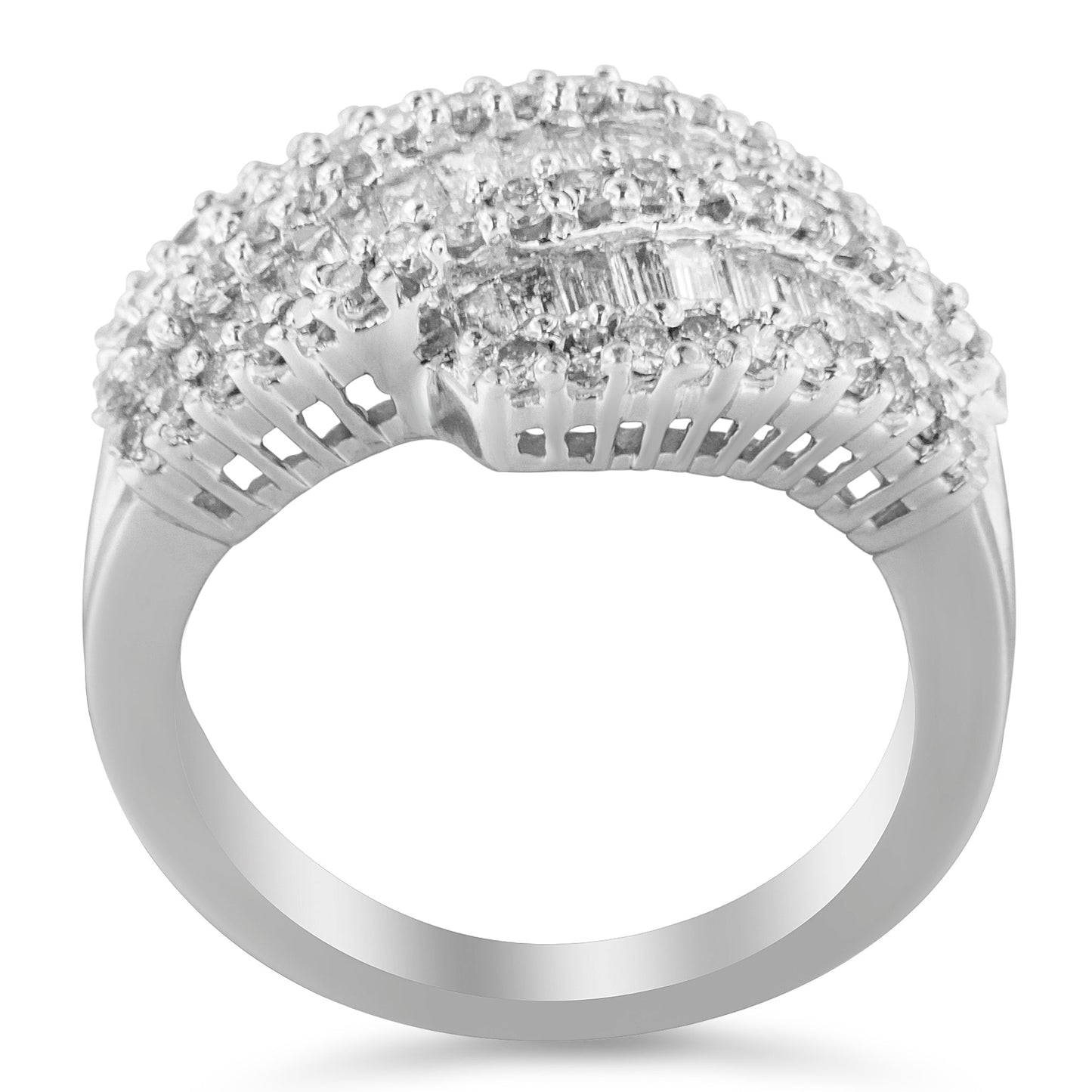 Anillo de cóctel de diamantes de oro blanco de 14K - Talla 6-1/2
