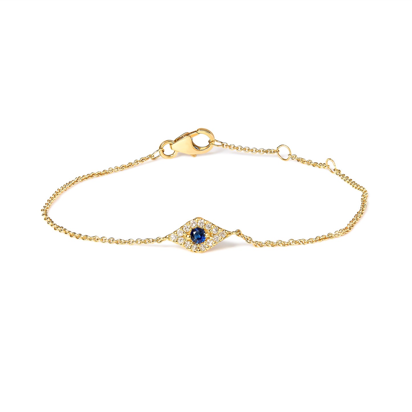 Pulsera de Ojo Maligno de Zafiro Azul y Diamante en Oro Amarillo de 10K - 7"