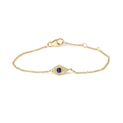 Pulsera de Ojo Maligno de Zafiro Azul y Diamante en Oro Amarillo de 10K - 7"