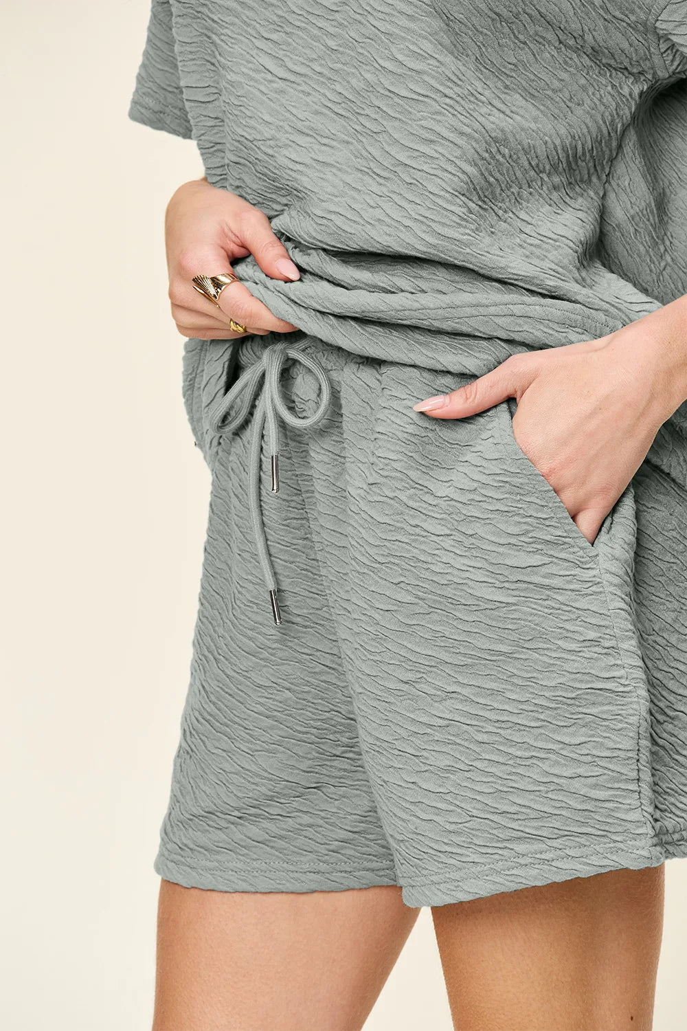 Double Take Full Size Texture T-Shirt and Shorts Set