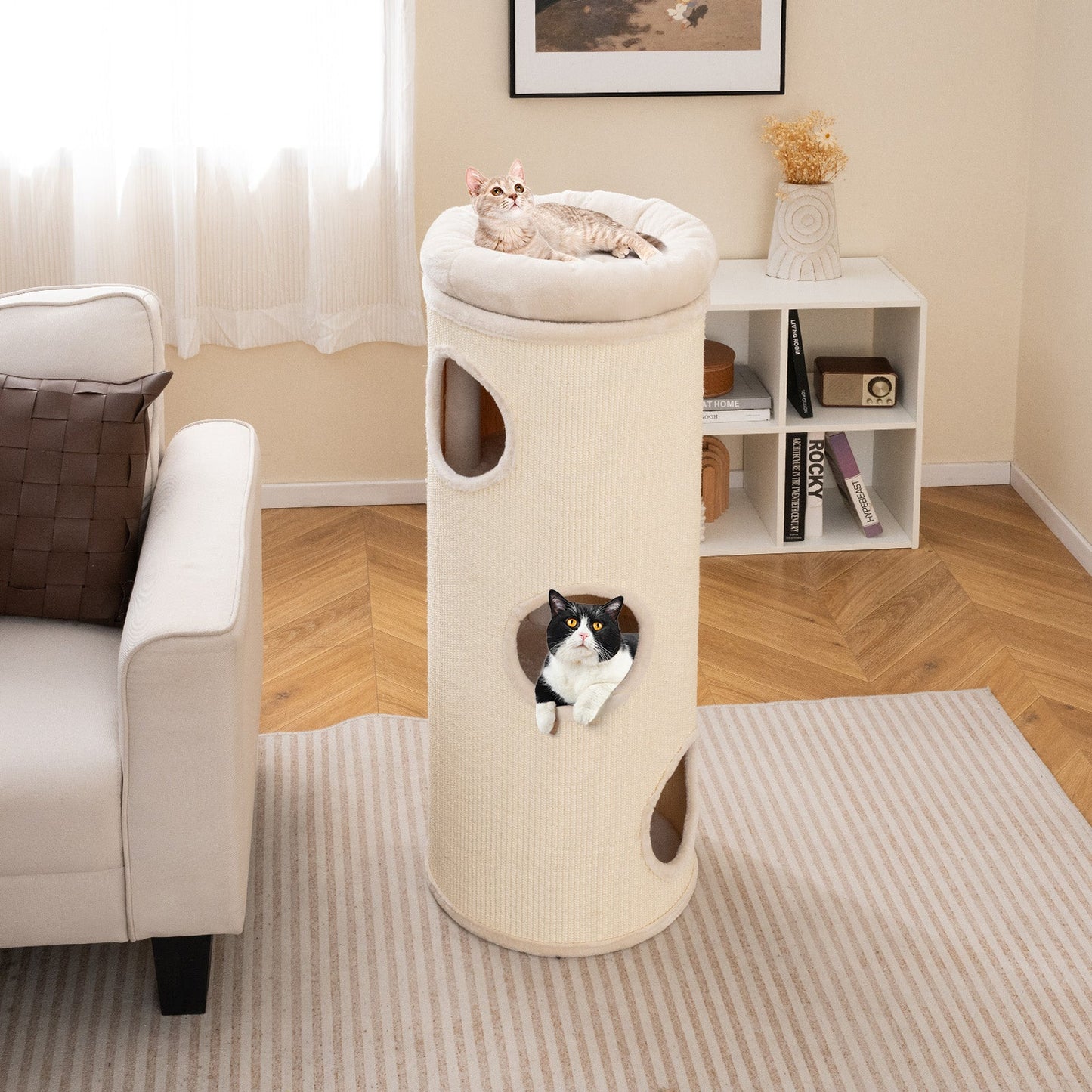 Caverne pour Chats Élevée de 49 Pouces - Maison à 4 Niveaux pour Chats Multiples