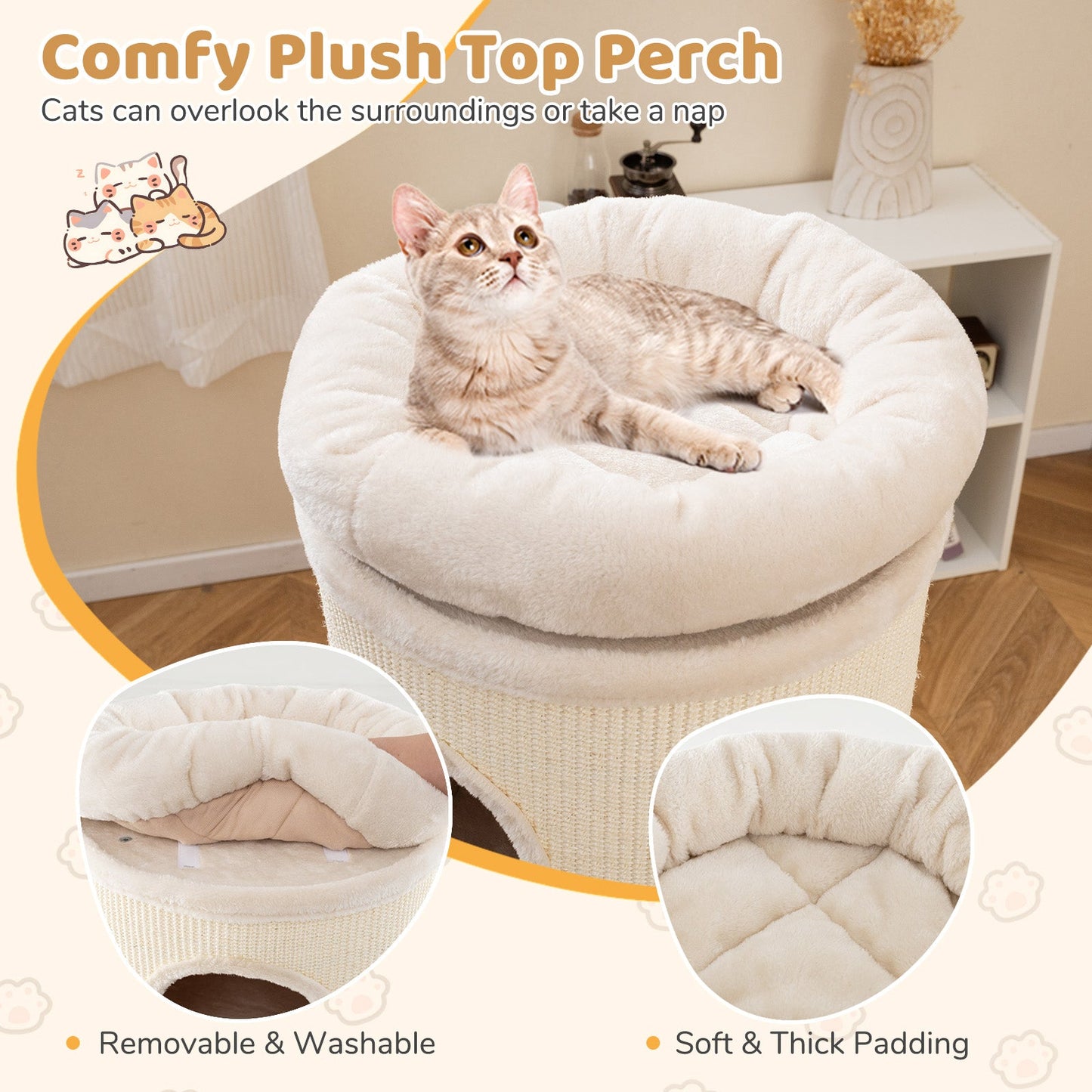 Caverne pour Chats Élevée de 49 Pouces - Maison à 4 Niveaux pour Chats Multiples