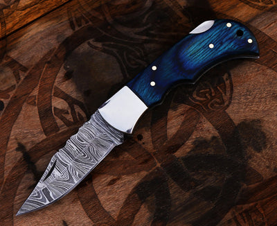 Personalized Damascus Steel Folding Knife - Exceptional Gift for Him - Korvel