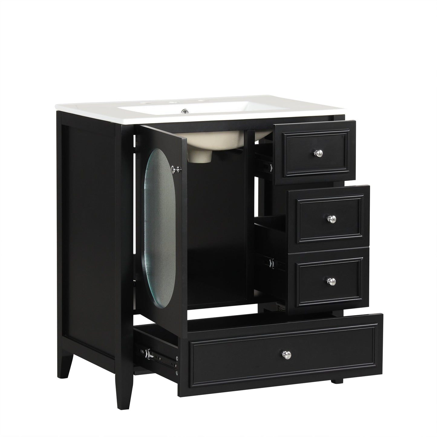 Meuble de salle de bain noir de 30" avec évier et rangement