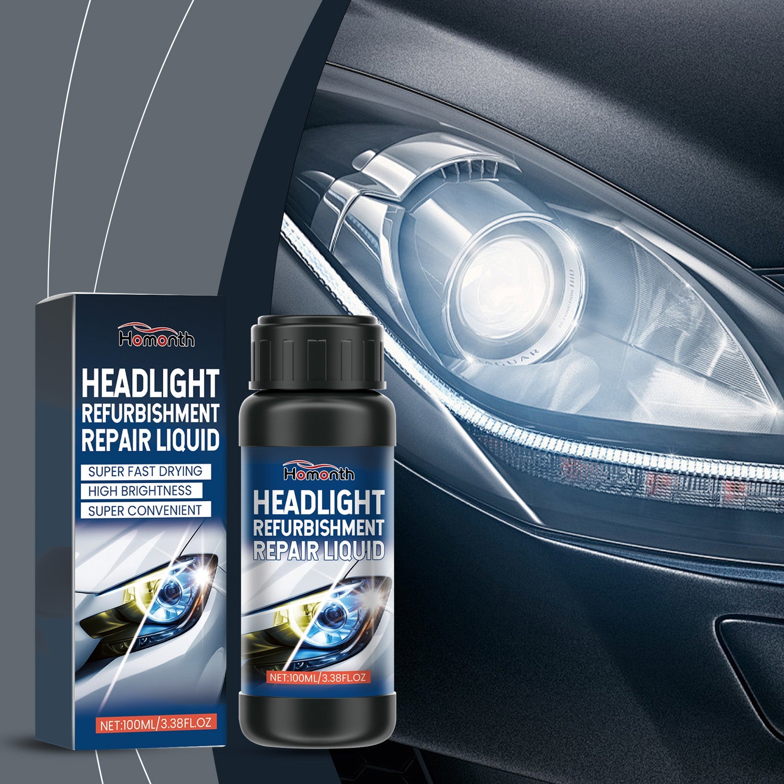HOMONTH Headlight Refurbishment Repair Liquid, Headlight Yellow Easily Refurbished Reglow Crystal Bright Cleaning Liquid - Korvel