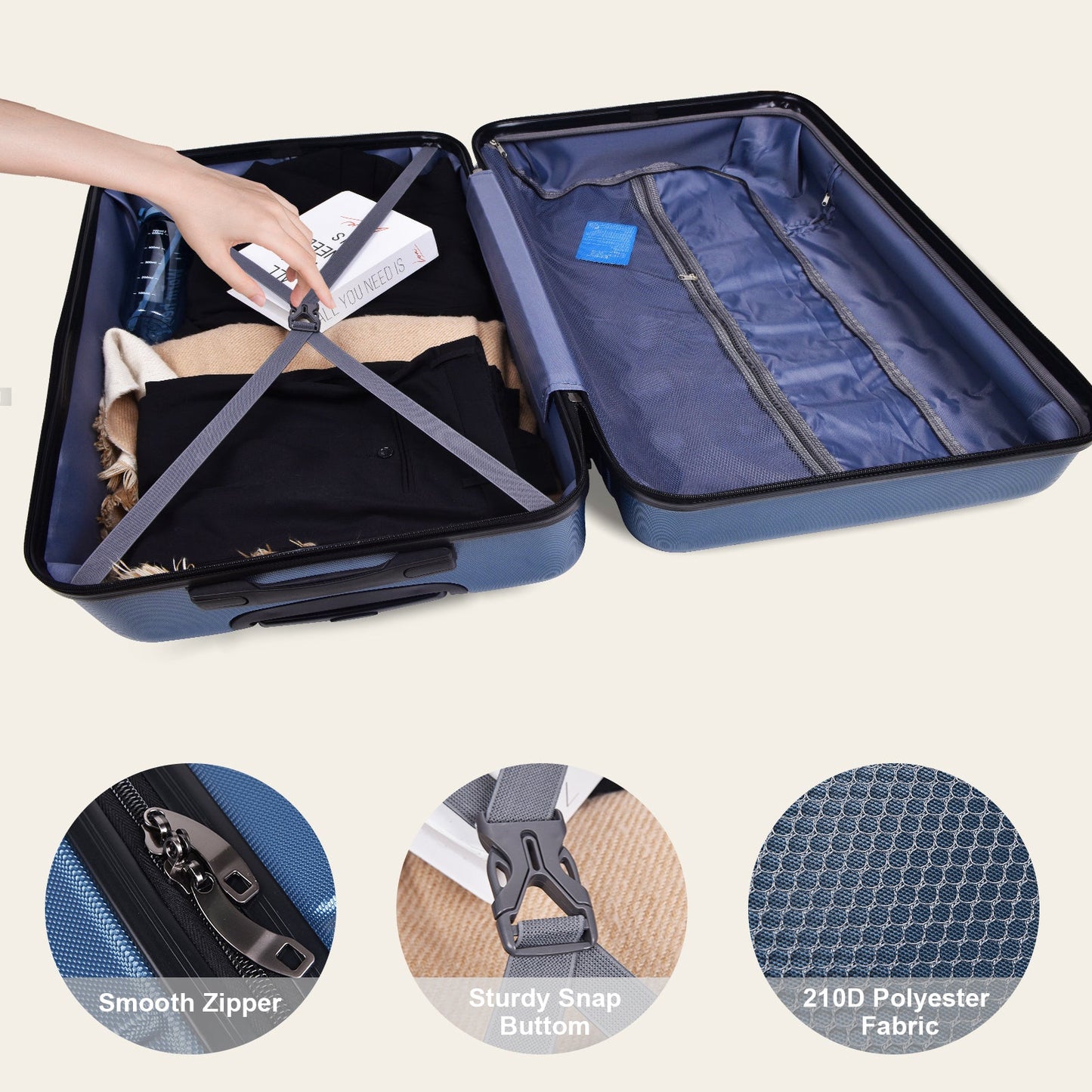 Premium Dark Blue 3-Piece Hardside Suitcase Set with Spinner Wheels